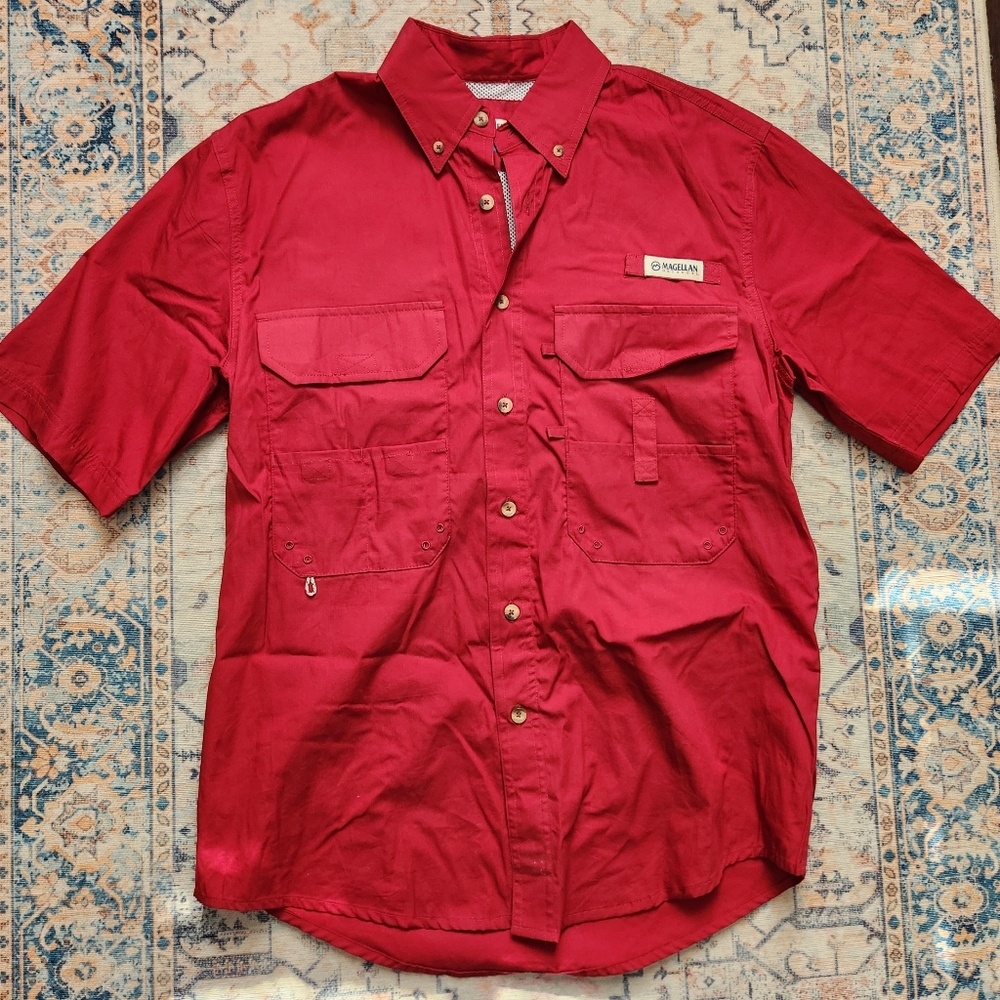 Magellan Fishing Shirt, Size S, Dark Red
